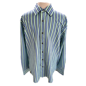 Gap Fitted Premium Men’s Striped Long Sleeve Shirt Size Large Blue Green Grey